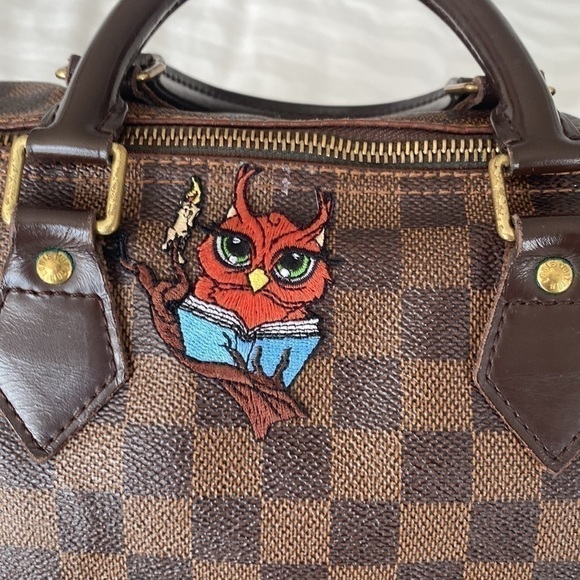Louis Vuitton Damier Ebene Speedy 30 Custom Owl Accent Detail - Picture 6 of 17